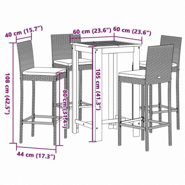 vidaXL ガーデンバー 5点セット ブラック アカシア無垢材&amp;ポリラタン家具 アウトドア家具 屋外家具セット(代引不可)【送料無料】_10