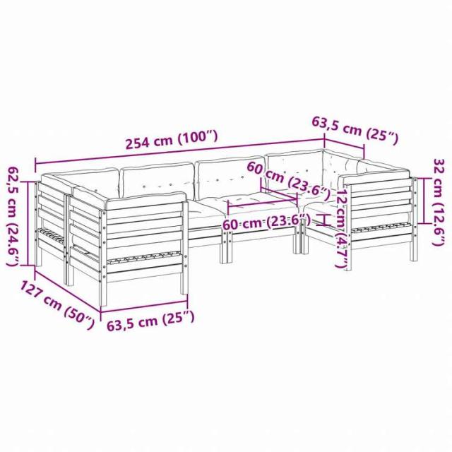 vidaXL ガーデンソファ6点セット クッション付き ワックスブラウン パイン無垢材家具 アウトドア家具 屋外家具セット(代引不可)【送料無料】_9