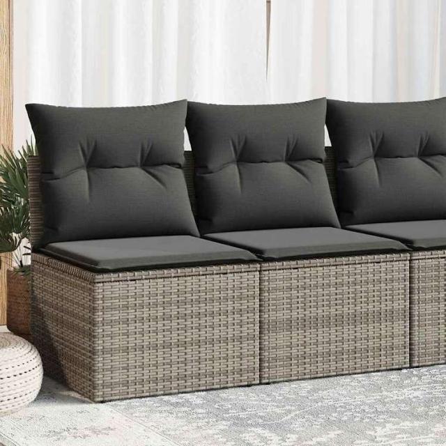 vidaXL ガーデンソファ2点セット クッション付き グレー ポリラタン アカシア家具 アウトドア家具 屋外家具セット(代引不可)【送料無料】