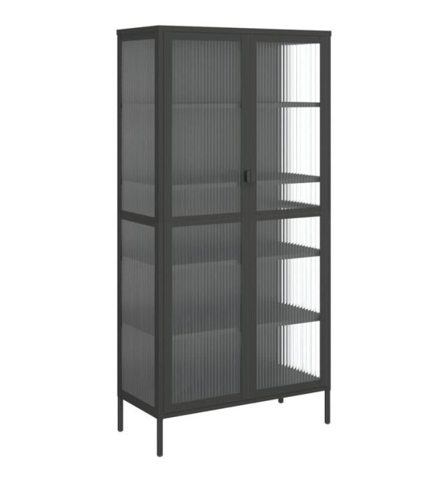 vidaXL ハイボード ブラック 85x40x180 cm ガラス スチール 家具 キャビネット 収納 サイドボード リビング 可動棚 大容量 モダン シンプル 幅85 おしゃれ 扉付き 収納棚 ディスプレイ(代引不可)【送料無料】_3