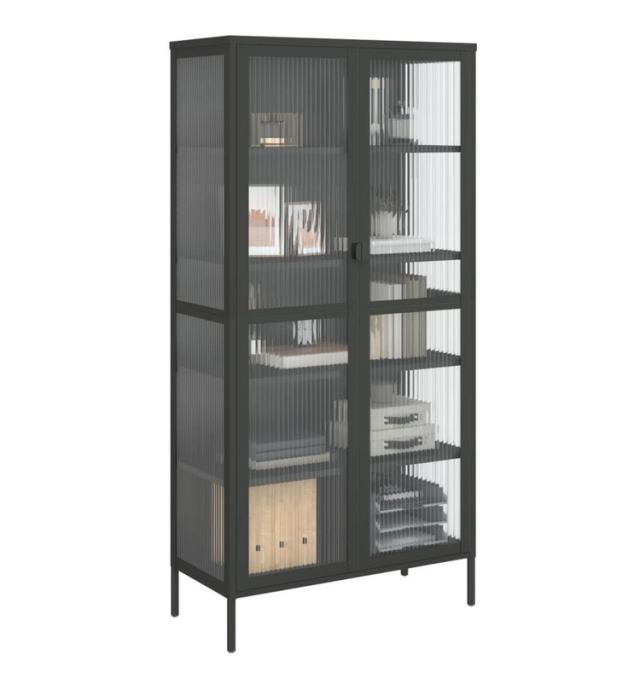 vidaXL ハイボード ブラック 85x40x180 cm ガラス スチール 家具 キャビネット 収納 サイドボード リビング 可動棚 大容量 モダン シンプル 幅85 おしゃれ 扉付き 収納棚 ディスプレイ(代引不可)【送料無料】_4