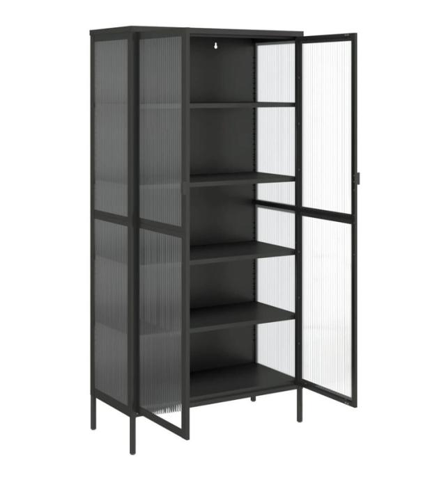 vidaXL ハイボード ブラック 85x40x180 cm ガラス スチール 家具 キャビネット 収納 サイドボード リビング 可動棚 大容量 モダン シンプル 幅85 おしゃれ 扉付き 収納棚 ディスプレイ(代引不可)【送料無料】_5