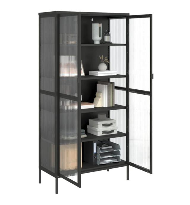 vidaXL ハイボード ブラック 85x40x180 cm ガラス スチール 家具 キャビネット 収納 サイドボード リビング 可動棚 大容量 モダン シンプル 幅85 おしゃれ 扉付き 収納棚 ディスプレイ(代引不可)【送料無料】_6