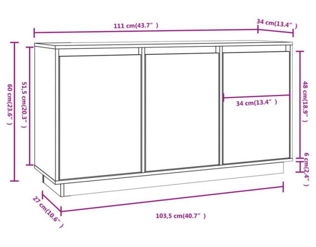 vidaXL サイドボード 111x34x60 cm パイン無垢材家具キャビネット&amp;収納サイドボード(代引不可)【送料無料】_7