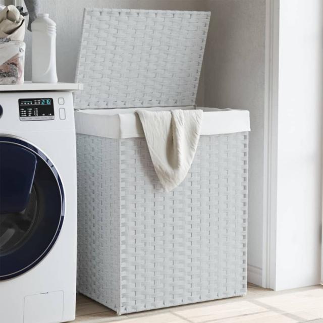 vidaXL ランドリーバスケット ふた付き ホワイト 46x33x60 cm ポリラタンホーム&amp;ガーデン家事用品ランドリー用品洗濯かご(代引不可)【送料無料】