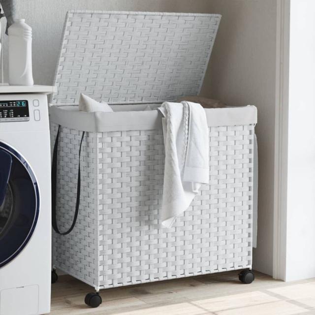 vidaXL ランドリーバスケット キャスター付き ホワイト 60x35x60.5cm ラタンホーム&amp;ガーデン家事用品ランドリー用品洗濯かご(代引不可)【送料無料】