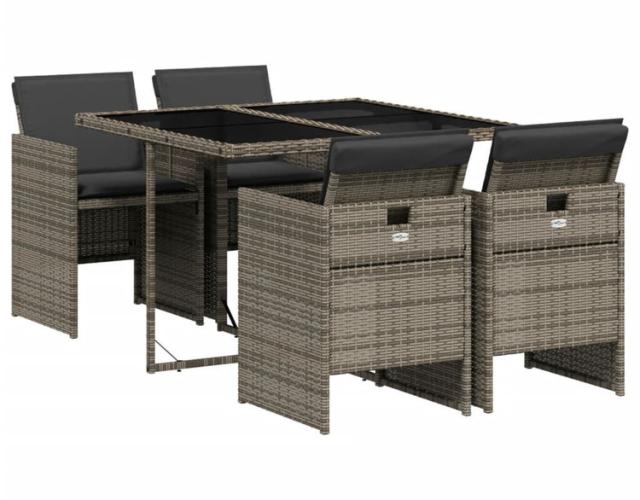 vidaXL ガーデンダイニングセット 5点 クッション付き グレー ポリラタン製家具アウトドア家具屋外家具セット(代引不可)【送料無料】_1