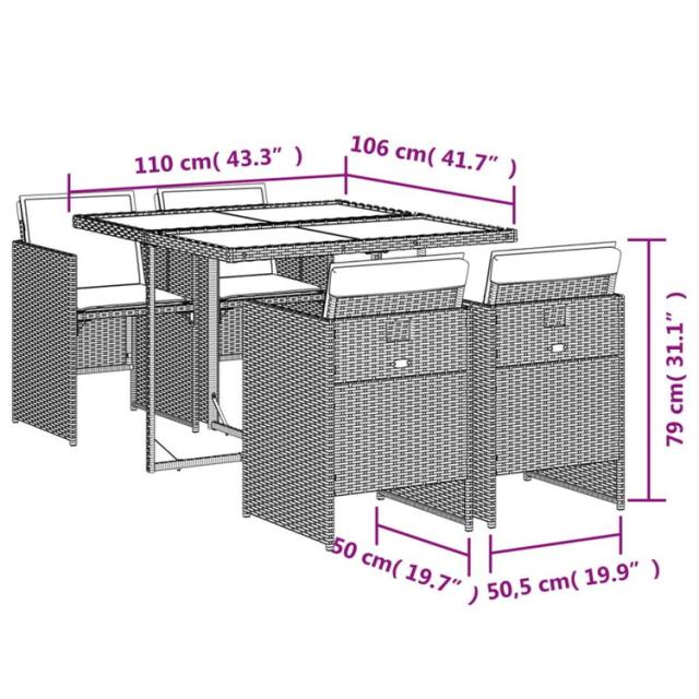 vidaXL ガーデンダイニングセット 5点 クッション付き グレー ポリラタン製家具アウトドア家具屋外家具セット(代引不可)【送料無料】_13