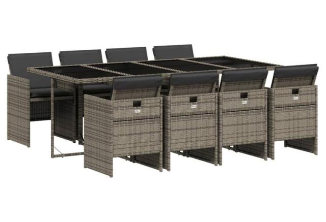 vidaXL ガーデンダイニングセット 9点 クッション付き グレー ポリラタン製家具アウトドア家具屋外家具セット(代引不可)【送料無料】_1