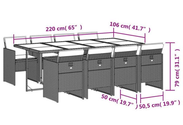 vidaXL ガーデンダイニングセット 9点 クッション付き グレー ポリラタン製家具アウトドア家具屋外家具セット(代引不可)【送料無料】_13