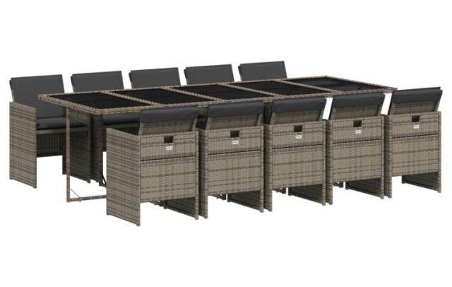 vidaXL ガーデンダイニング11点セット クッション付き グレー ポリラタン製家具アウトドア家具屋外家具セット(代引不可)【送料無料】_1