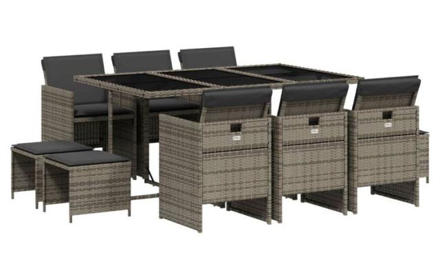 vidaXL ガーデンダイニング11点セット クッション付き グレー ポリラタン製家具アウトドア家具屋外家具セット(代引不可)【送料無料】_1