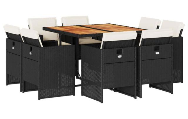 vidaXL ガーデンダイニング9点セット クッション付き ブラック ポリラタン製家具アウトドア家具屋外家具セット(代引不可)【送料無料】_1