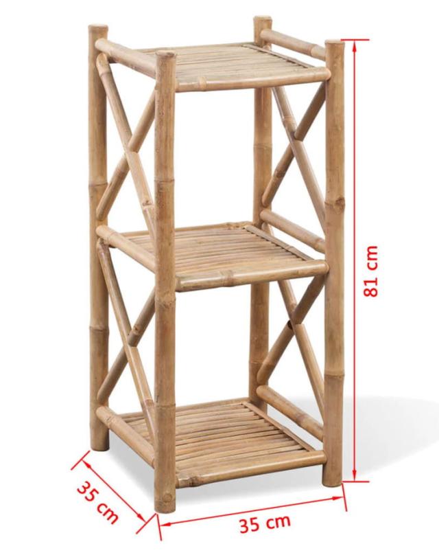 vidaXL 3段シェルフ 竹製 スクエア家具棚本棚・オープンラック(代引