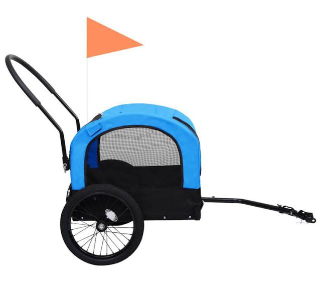 vidaXL 自転車用ペットトレーラー ブルー＆ブラック vidaXL 2-in-1 ペット用 自転車トレーラー\u0026ジョギングベビーカー