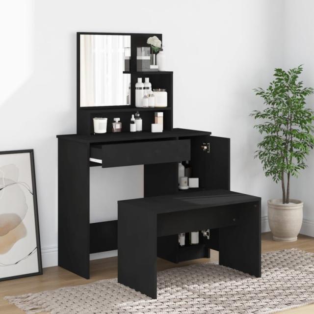 vidaXL ドレッシングテーブルセット ブラック 86.5x35x136 cm家具キャビネット&収納洗面・化粧台ユニット寝室用化粧用テーブル(代引不可)【送料無料】