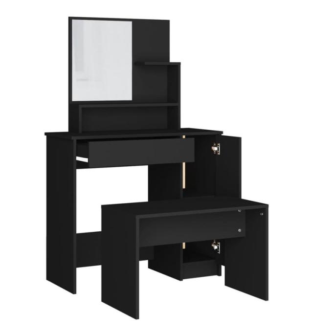vidaXL ドレッシングテーブルセット ブラック 86.5x35x136 cm家具キャビネット&収納洗面・化粧台ユニット寝室用化粧用テーブル(代引不可)【送料無料】_2