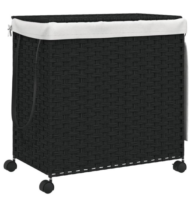 vidaXL ランドリーバスケット キャスター付き ブラック 60x35x60.5cm ラタンホーム&amp;ガーデン家事用品ランドリー用品洗濯かご(代引不可)【送料無料】_1