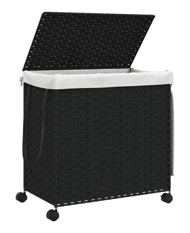 vidaXL ランドリーバスケット キャスター付き ブラック 60x35x60.5cm ラタンホーム&amp;ガーデン家事用品ランドリー用品洗濯かご(代引不可)【送料無料】_2