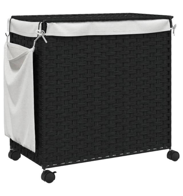 vidaXL ランドリーバスケット キャスター付き ブラック 60x35x60.5cm ラタンホーム&amp;ガーデン家事用品ランドリー用品洗濯かご(代引不可)【送料無料】_4