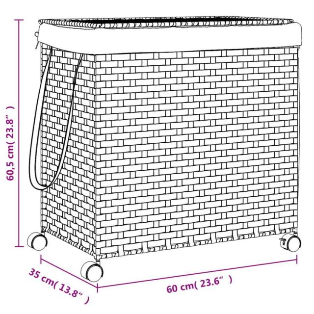 vidaXL ランドリーバスケット キャスター付き ブラック 60x35x60.5cm ラタンホーム&amp;ガーデン家事用品ランドリー用品洗濯かご(代引不可)【送料無料】_8