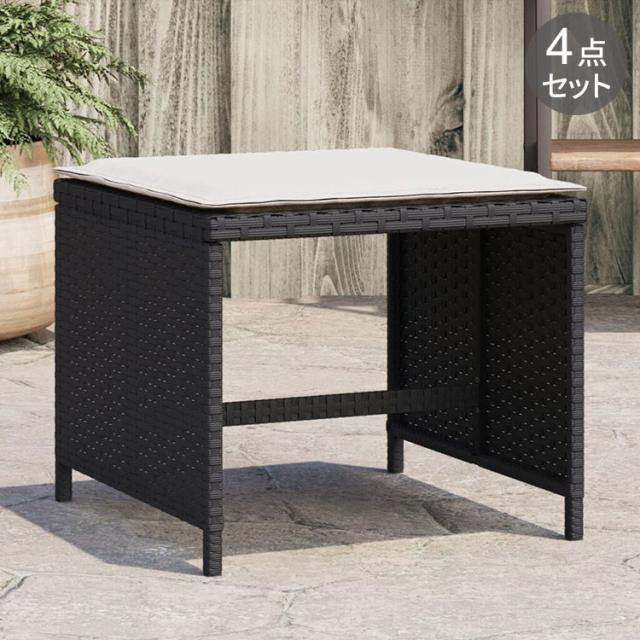 vidaXL ガーデンスツール クッション付き 4点 ブラック 41x41x36 cm ポリラタン製家具アウトドア家具屋外フットレスト(代引不可)【送料無料】