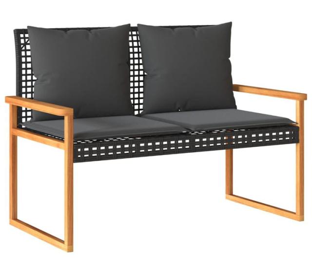 vidaXL ガーデンベンチ クッション付き ブラック ポリラタン アカシア木材家具アウトドア家具屋外椅子アウトドアベンチ(代引不可)【送料無料】_1