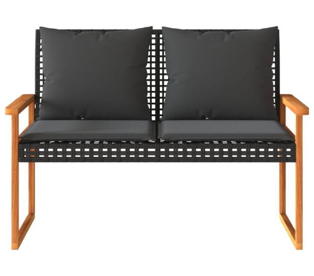 vidaXL ガーデンベンチ クッション付き ブラック ポリラタン アカシア木材家具アウトドア家具屋外椅子アウトドアベンチ(代引不可)【送料無料】_2