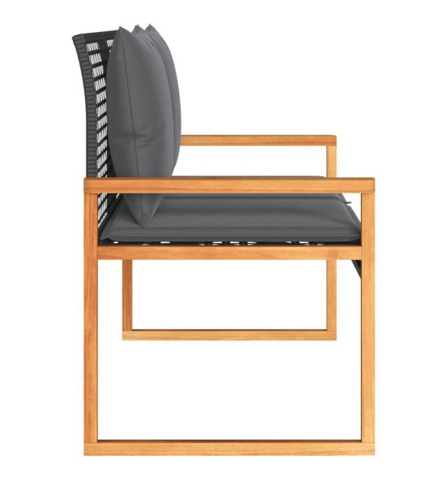 vidaXL ガーデンベンチ クッション付き ブラック ポリラタン アカシア木材家具アウトドア家具屋外椅子アウトドアベンチ(代引不可)【送料無料】_3