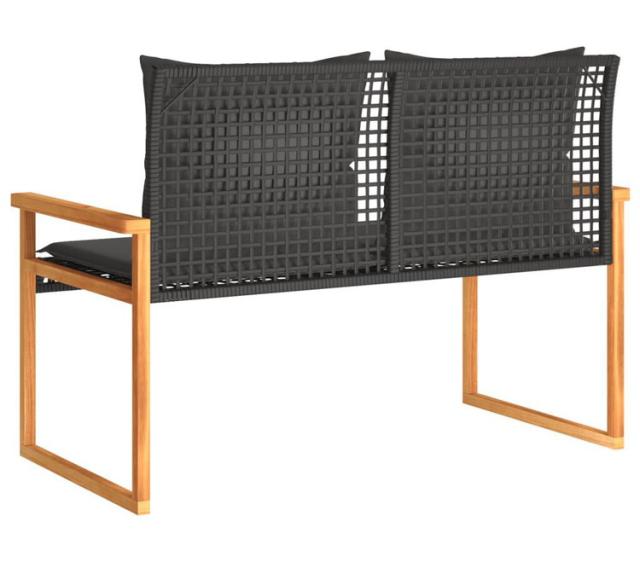 vidaXL ガーデンベンチ クッション付き ブラック ポリラタン アカシア木材家具アウトドア家具屋外椅子アウトドアベンチ(代引不可)【送料無料】_4
