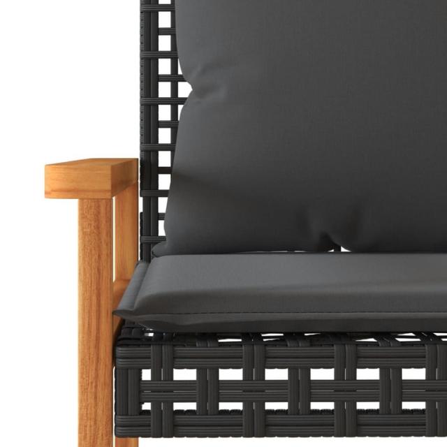 vidaXL ガーデンベンチ クッション付き ブラック ポリラタン アカシア木材家具アウトドア家具屋外椅子アウトドアベンチ(代引不可)【送料無料】_5