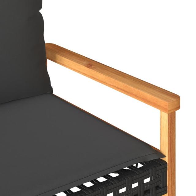vidaXL ガーデンベンチ クッション付き ブラック ポリラタン アカシア木材家具アウトドア家具屋外椅子アウトドアベンチ(代引不可)【送料無料】_6