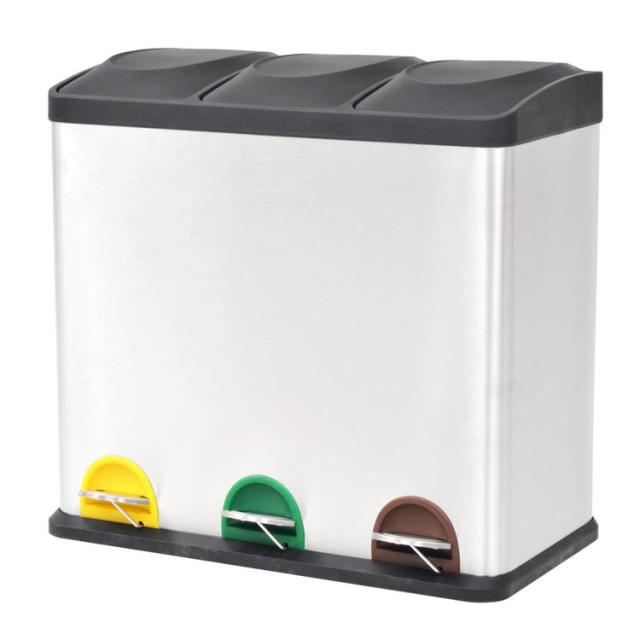 vidaXL ペダル式分別ごみ箱 ステンレススチール製 54L 家事用品 ごみ入れ ごみ箱(代引不可)【送料無料】