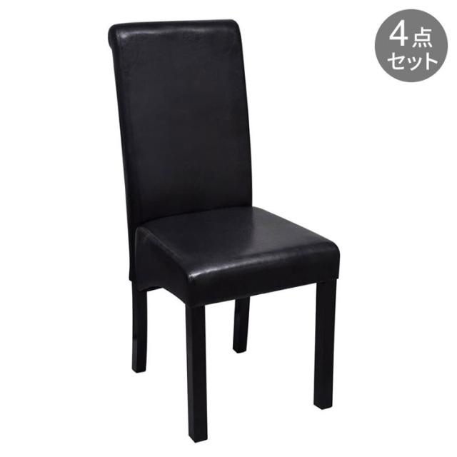 vidaXL ダイニングチェア 4点 合成皮革 ブラック 家具 チェア キッチン ダイニングルームチェア(代引不可)【送料無料】
