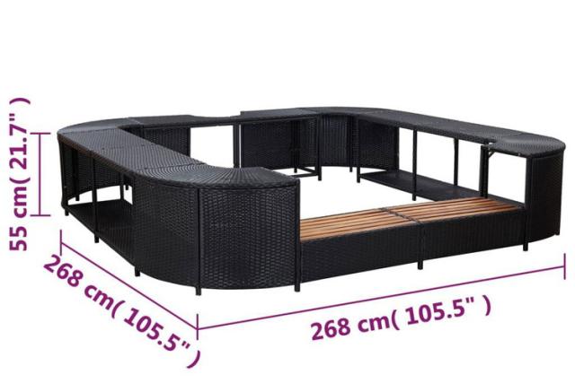vidaXL 正方形スパサラウンド (浴槽周り家具) ブラック 268×268×55cm ポリラタン製 プール スパ プール スパ用アクセサリー(代引不可)【送料無料】_4