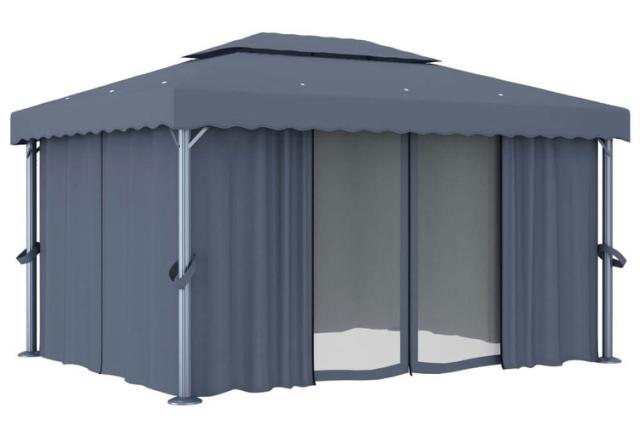 vidaXL ガゼボ カーテン付 4×3m アントラシート アルミニウム 芝 ガーデン アウトドアリビング アウトドアストラクチャー キャノピー ガゼボ(代引不可)【送料無料】