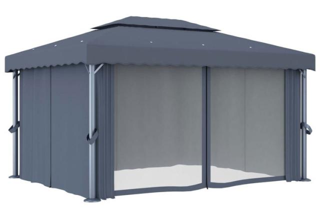 vidaXL ガゼボ カーテン付 4×3m アントラシート アルミニウム 芝 ガーデン アウトドアリビング アウトドアストラクチャー キャノピー ガゼボ(代引不可)【送料無料】