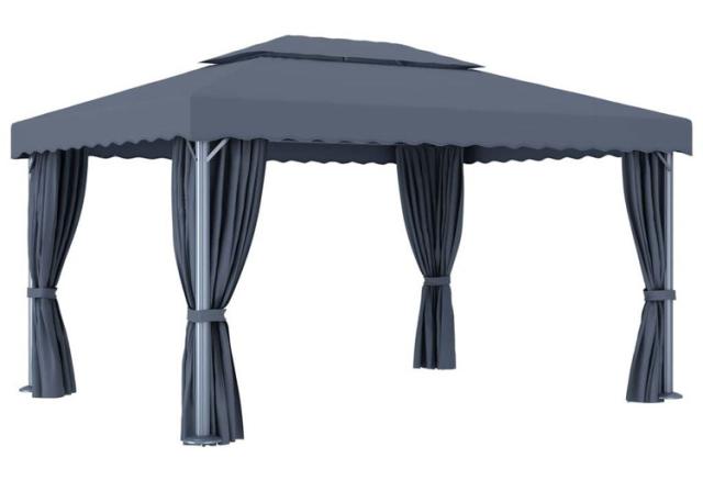 vidaXL ガゼボ カーテン付 4×3m アントラシート アルミニウム 芝 ガーデン アウトドアリビング アウトドアストラクチャー キャノピー ガゼボ(代引不可)【送料無料】