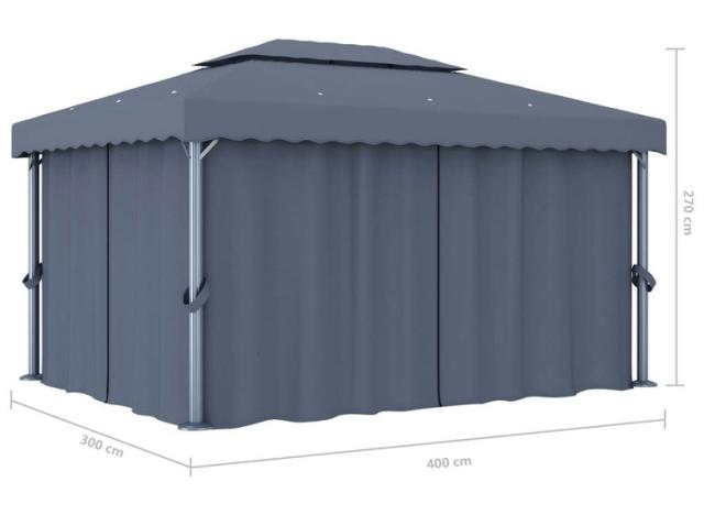 vidaXL ガゼボ カーテン付 4×3m アントラシート アルミニウム 芝 ガーデン アウトドアリビング アウトドアストラクチャー キャノピー ガゼボ(代引不可)【送料無料】
