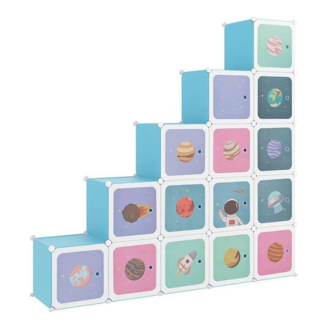 vidaXL キューブ収納キャビネット 子ども向け キューブ15点 ブルー PP製 家事用品 収納 オーガナイザー 衣類 ワードローブ収納 シューズラック 整理収納(代引不可)【送料無料】_1