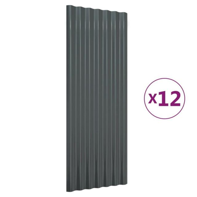 vidaXL ルーフパネル 12点 粉体塗装スチール アントラシート 100×36cm ハードウェア 建築資材 屋根 Roofing Shingles Tiles(代引不可)【送料無料】