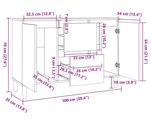 vidaXL サイドボード ブラウン オーク 101×35×70cm エンジニアリングウッド 家具 キャビネット 収納 サイドボード(代引不可)【送料無料】_6