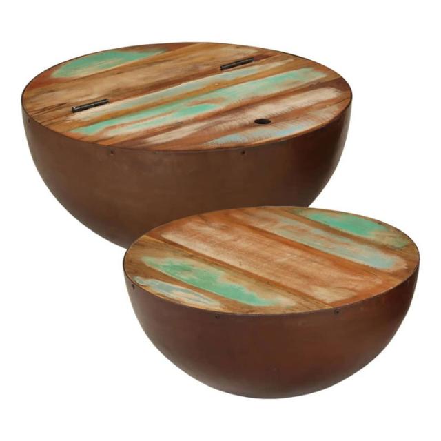 vidaXL ボウル型コーヒーテーブル 2点セット 再生無垢材 家具 テーブル アクセントテーブル コーヒーテーブル(代引不可)【送料無料】