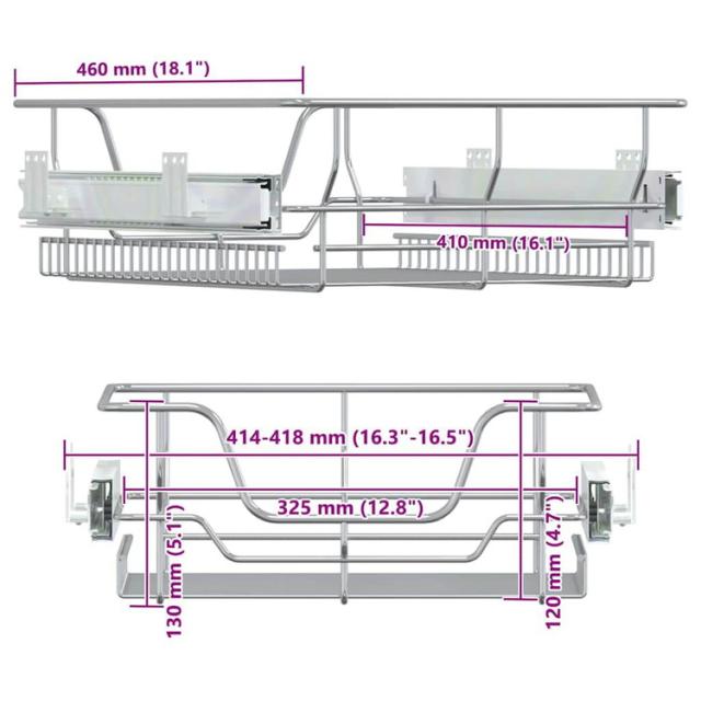 vidaXL 引き出し式ワイヤーバスケット 2点 シルバー 45cm キッチン ダイニング キッチンツール 調理器具 キッチン収納 調理道具ホルダー ラック(代引不可)【送料無料】_5