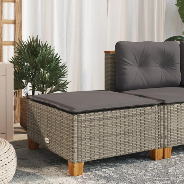 vidaXL ガーデンスツール クッション付き グレー 63.5×56×32cm ポリラタン 家具 アウトドア家具 屋外フットレスト(代引不可)【送料無料】