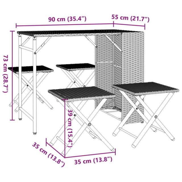 vidaXL 5点ガーデンダイニングセット 折りたたみ式 グレー ポリラタン 家具 アウトドア家具 屋外家具セット(代引不可)【送料無料】_6