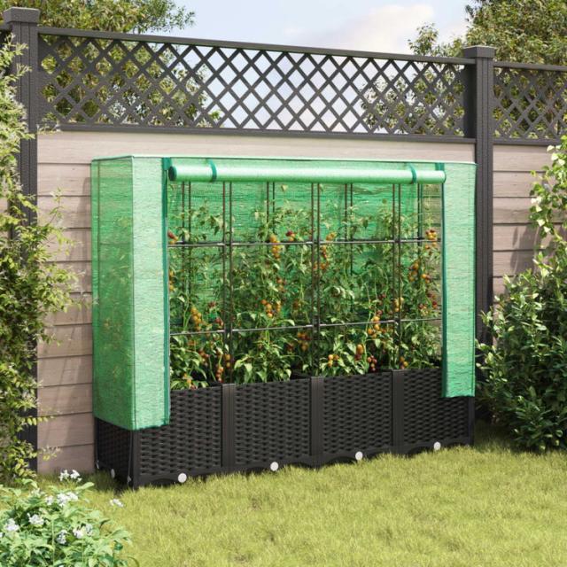vidaXL 温室カバー付きレイズドベッド ラタン調 160×40×138cm 芝 ガーデン ガーデニング 鉢植え プランター(代引不可)【送料無料】