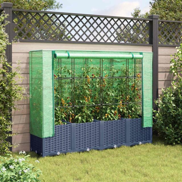 vidaXL 温室カバー付きレイズドベッド ラタン調 160×40×138cm 芝 ガーデン ガーデニング 鉢植え プランター(代引不可)【送料無料】