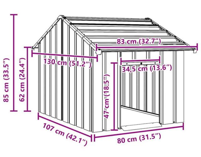 vidaXL 屋根付き犬小屋 83×130×85cm 亜鉛メッキ鋼 動物 ペット用品 ペット用品 犬用品 ドッグハウス(代引不可)【送料無料】_5