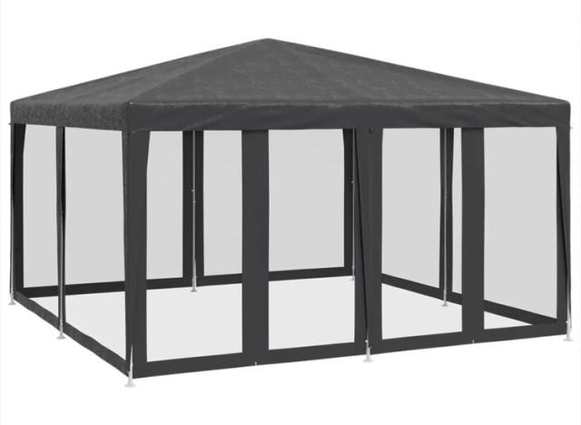 vidaXL パーティーテント メッシュサイドウォール4枚付き アンスラサイト 3x4m HDPE ホーム&ガーデン 芝&ガーデン アウトドアリビング アウトドアストラクチャー キャノピー・ガゼボ【送料無料】 vidaXL パーティーテント 8メッシュサイドウォール付き アンスラサイト